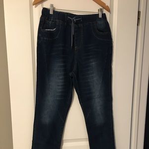 High waist elastic/drawstring jeans.